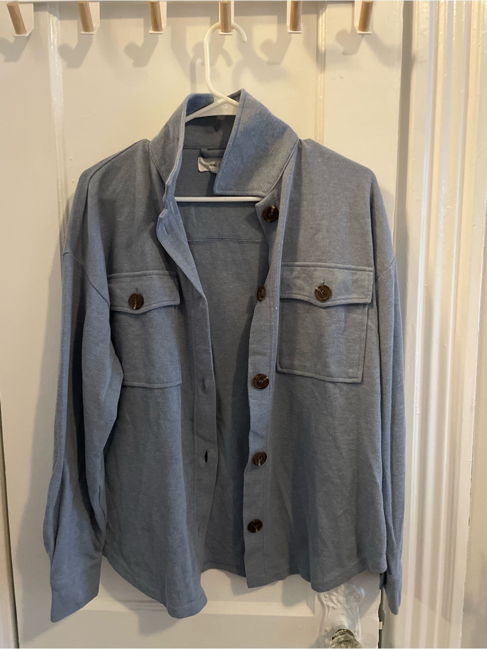 Light Blue Button-Front Shirt Jacket - Picture 3 of 5